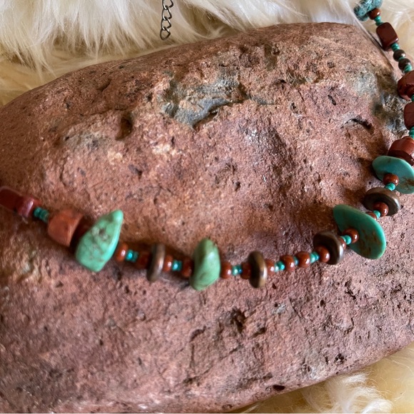 Bohemian Beaded Necklace with Turquoise and Brown Accents - Picture 5 of 6